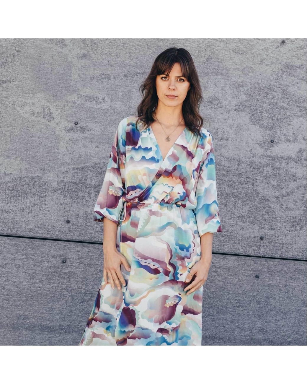 Oh!Zuza Blue Neutrals Echo Lightweight Midi Wrap Dress With Pockets