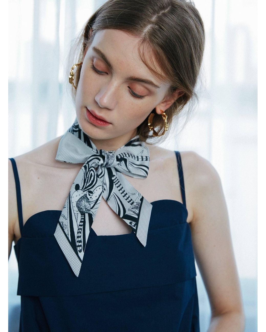 Lost Pattern White Madagascar Silk Skinny Scarf