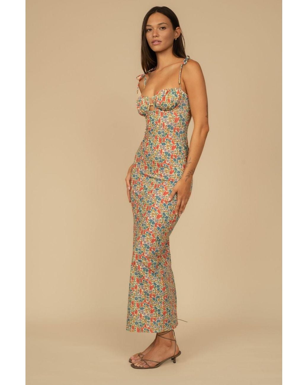 Montce White Florencia Floral Petal Long Slip Dress