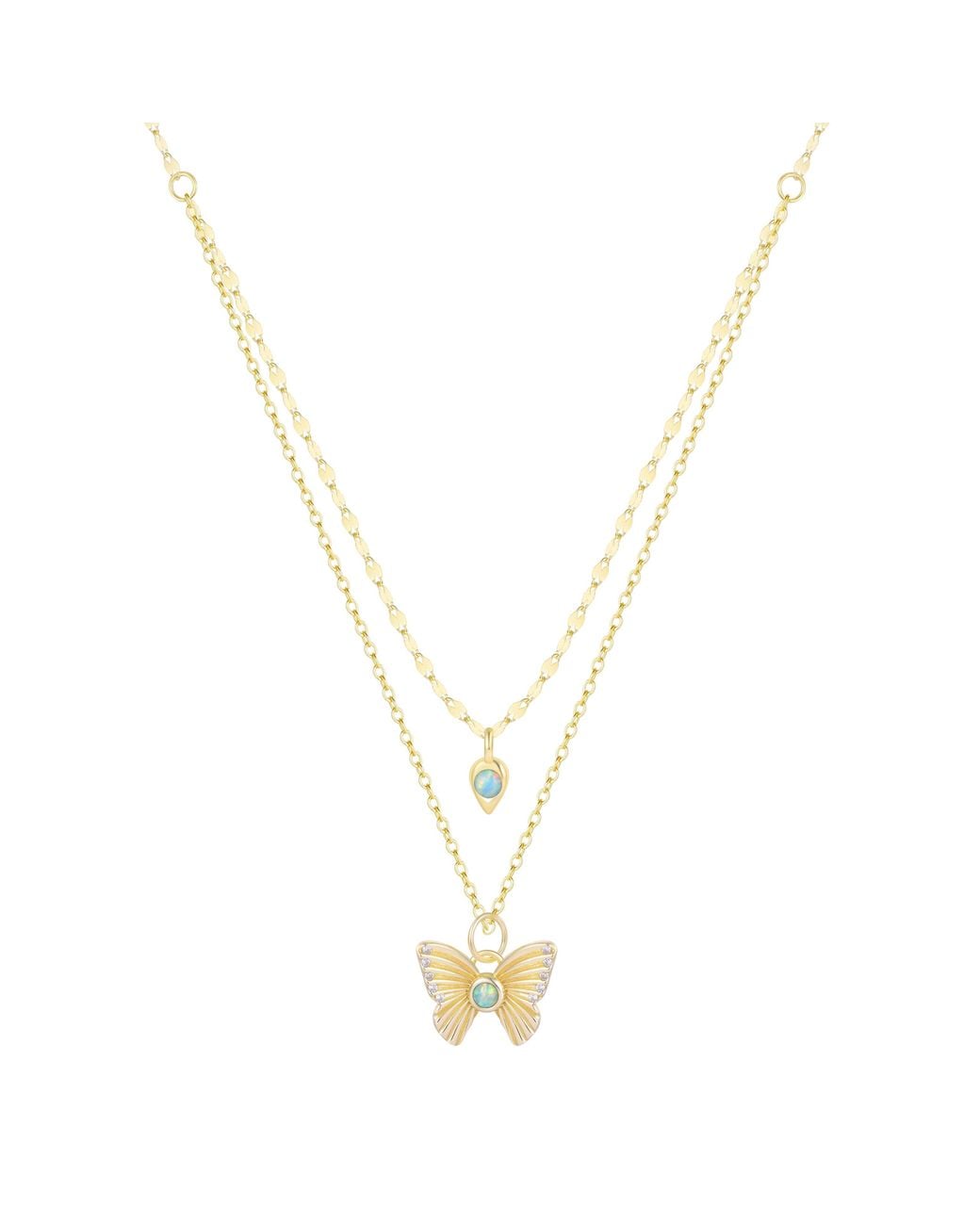 KAMARIA Metallic Opal Butterfly & Cocoon Metamorphosis Double Layering Necklace