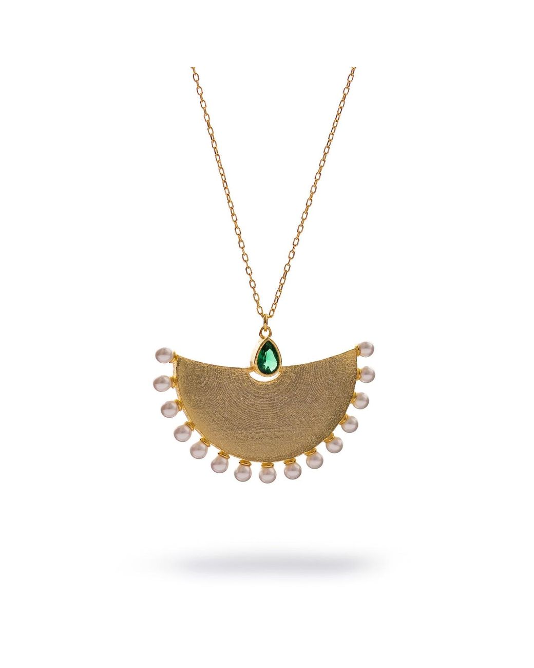 Ebru Jewelry Metallic Cleopatra Moonlight Emerald & Pearl Necklace