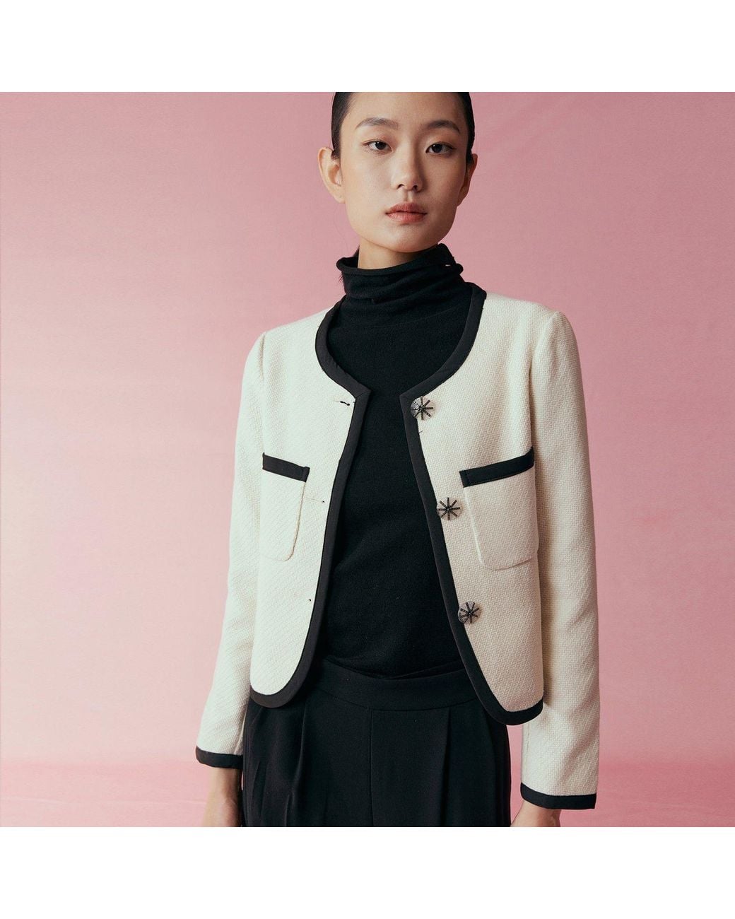 Smart and Joy White Neutrals Short Jacket With Contrasting Trims