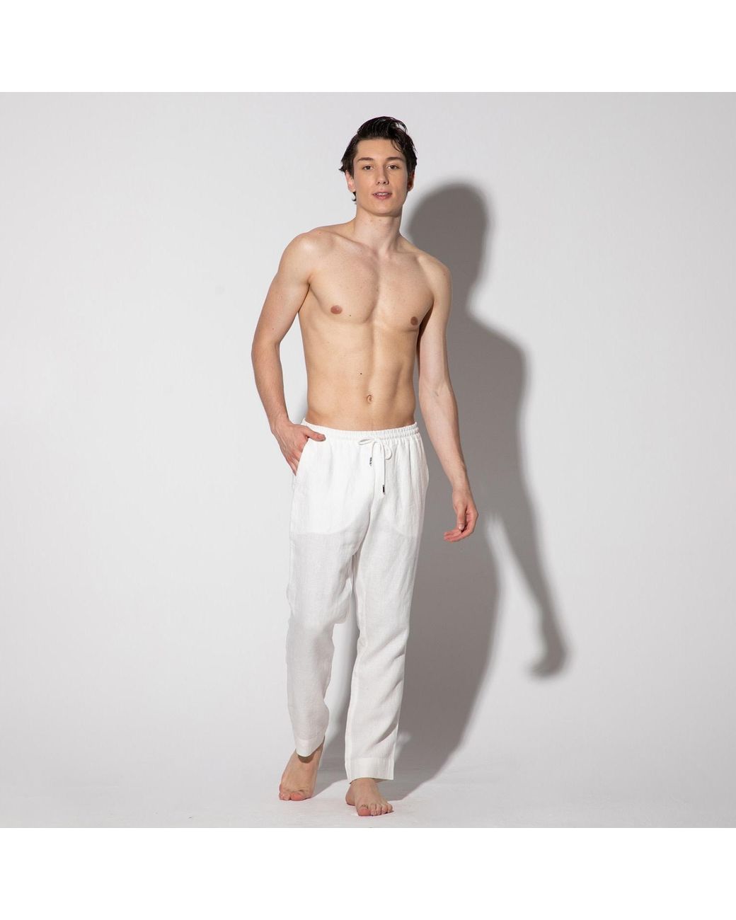 Maison Tangerine White Linen Long Pants For for men
