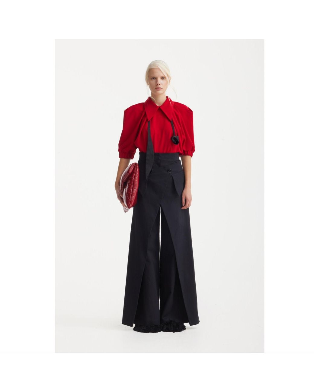 Julia Allert Red Designer Puff Sleeve Blouse –