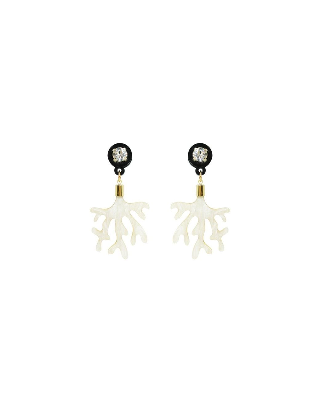 Gissa Bicalho White Acrylic Handmade Earring Coral And Strass Nacre