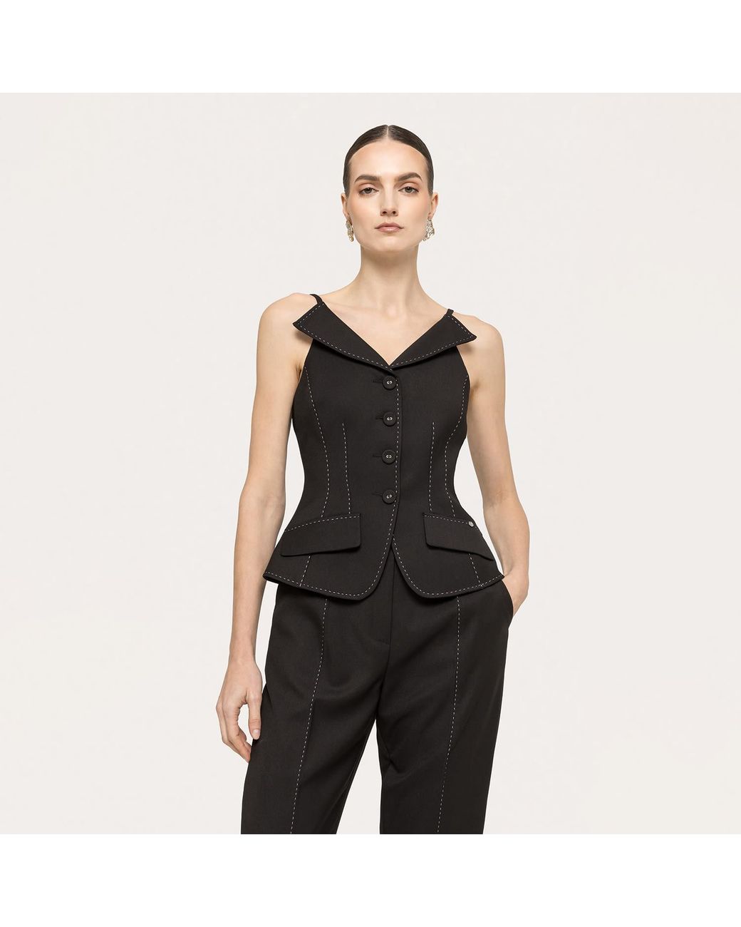 Nissa Black Single-Breasted Tailored Vest