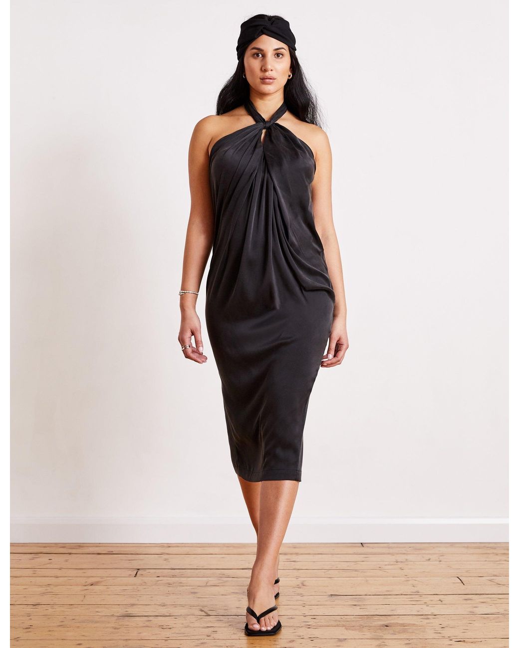 The Summer Edit Black Maya Sandwashed Silk Bandeau Dress