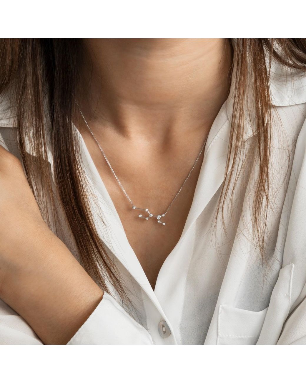 Genevieve Collection Metallic Virgo Zodiac Constellation Necklace 18K & Diamond