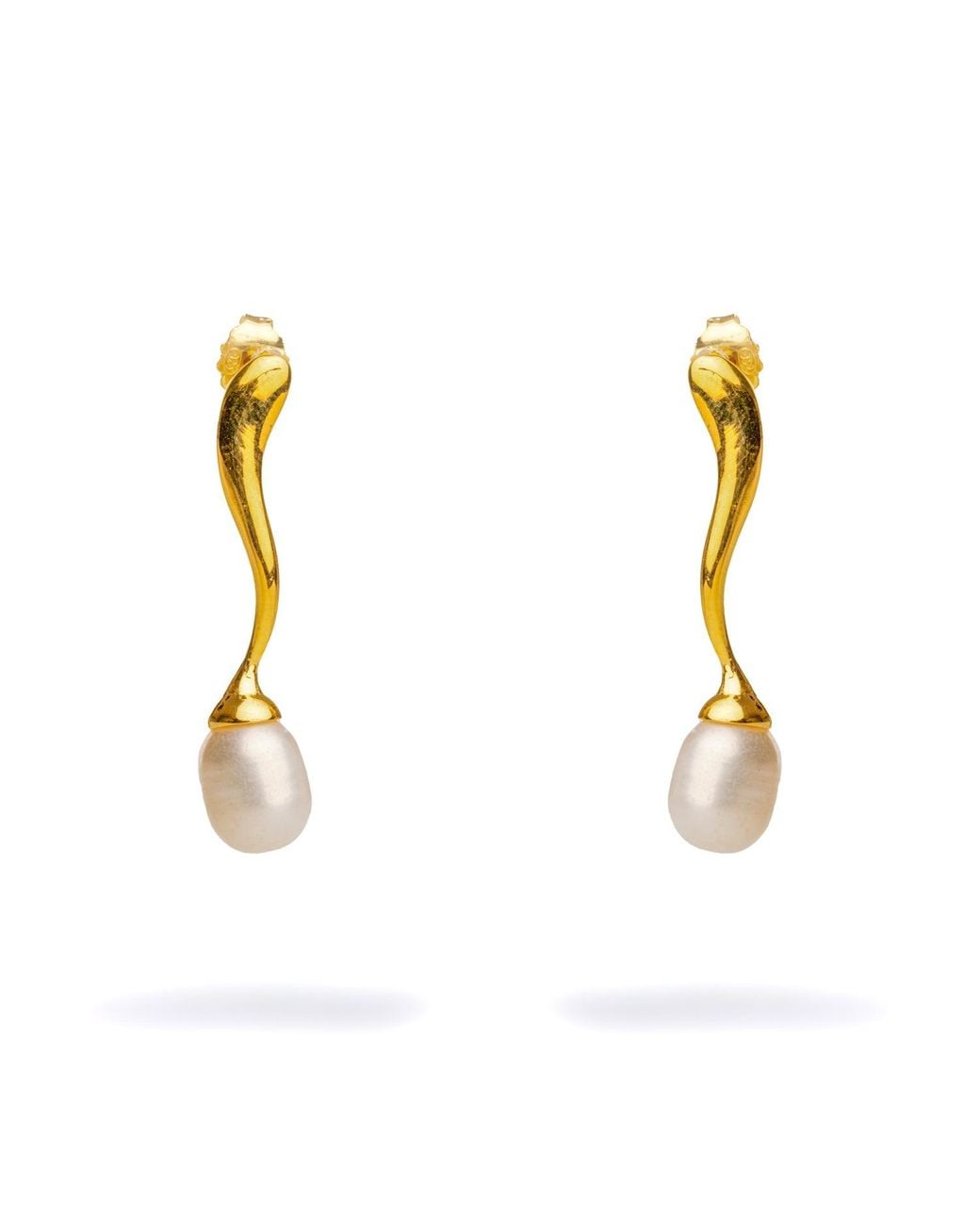 Ebru Jewelry Metallic Wave Vermeil Pearl Drop Statement Earrings