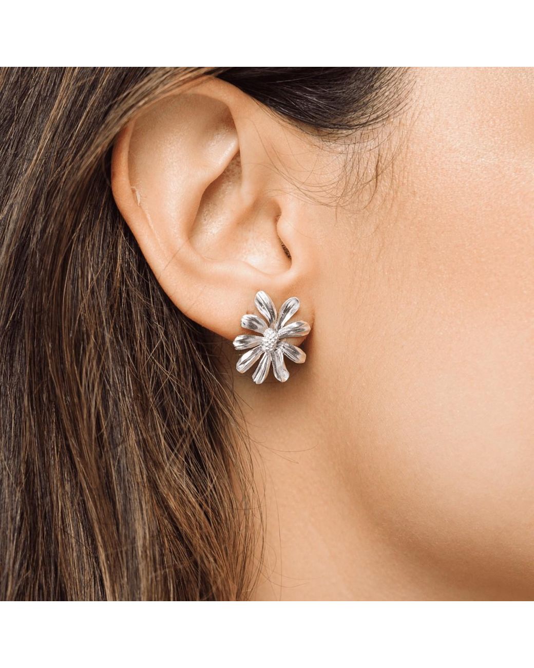 Lulu B London White Daisy Flower & Pearl Stud Drop Earrings