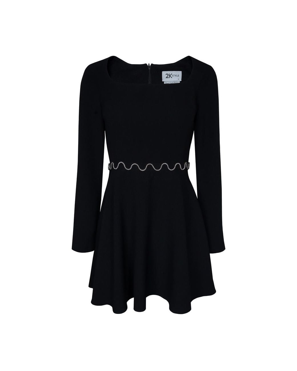 2KStyle Black Brigitte Square Neckline Chain-Embellished Skater Mini Dress