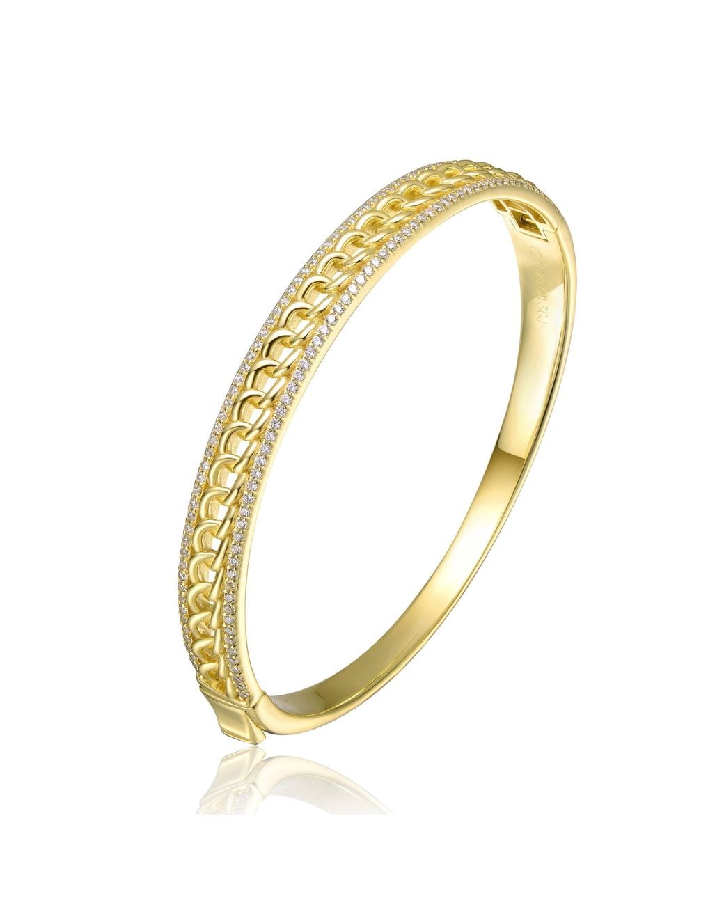 Genevive Jewelry Metallic Genevive Sterling Plated With Cubic Zirconia Chain Link Stiff Bangle Bracelet