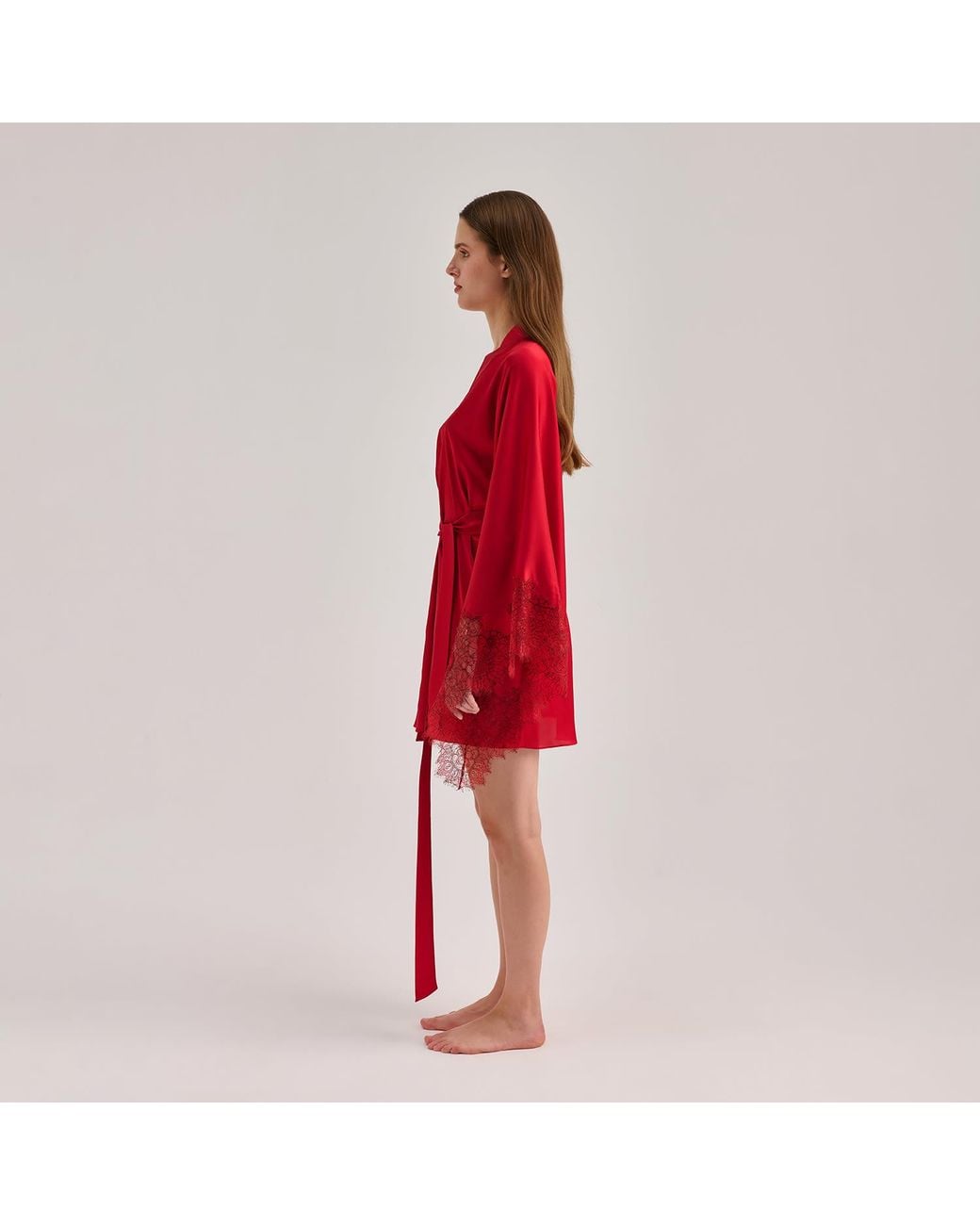 Avenue 8 Red Lace Mini Silk Robe