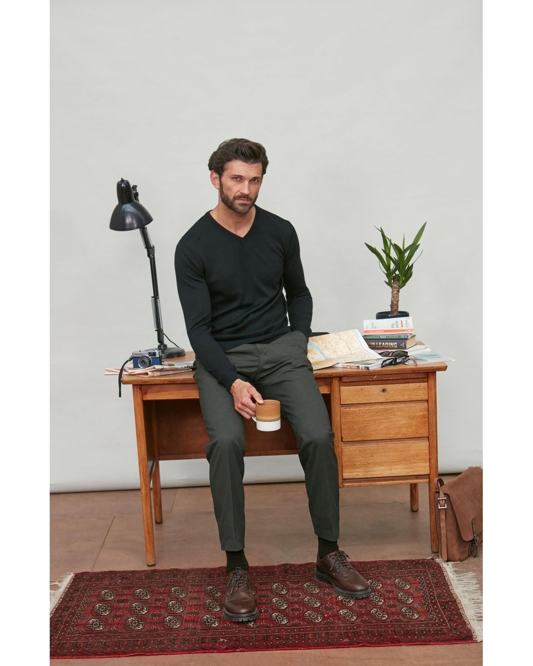 Paul James Knitwear Blue Extra Fine Merino Wool Chester V-Neck Jumper for men