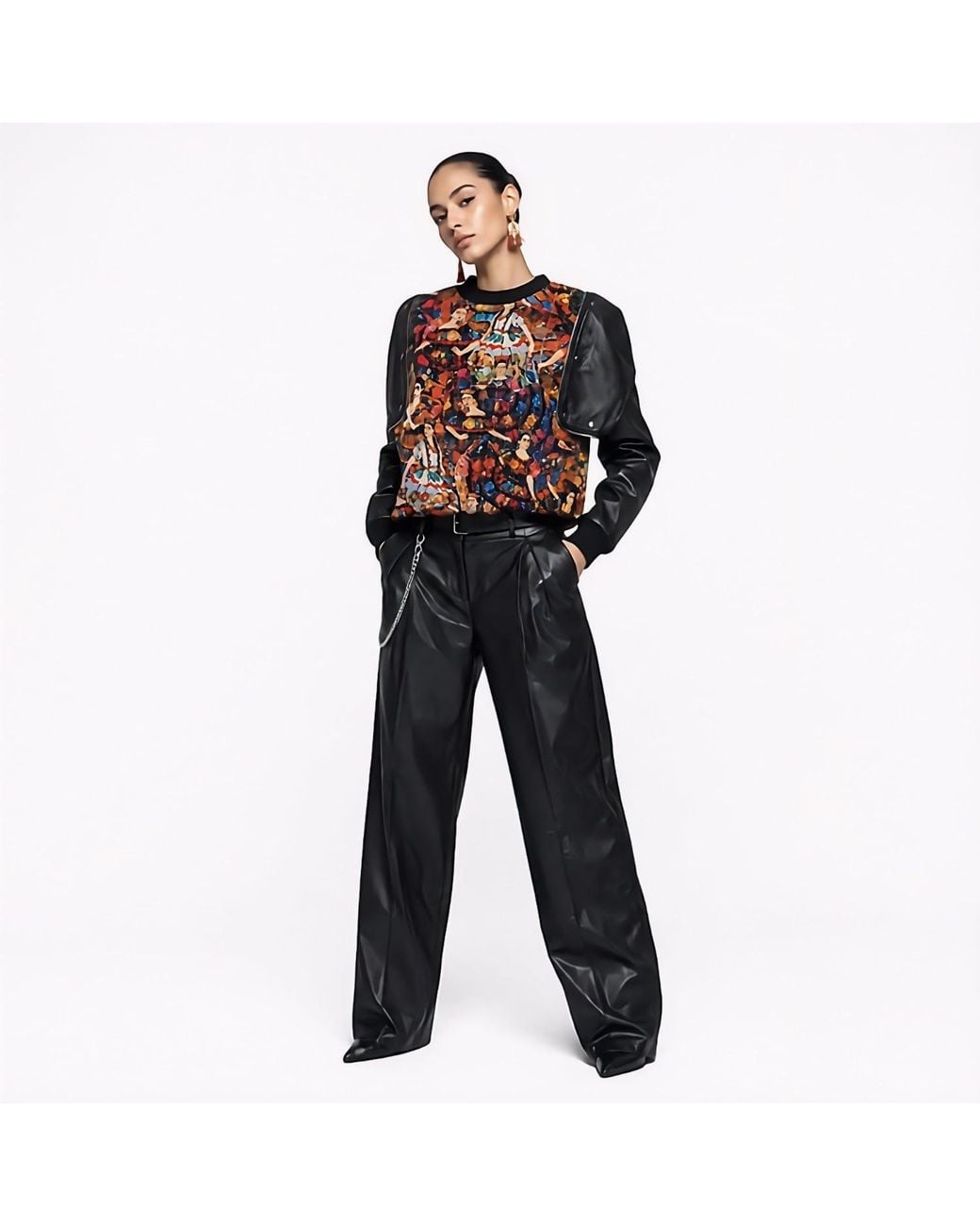 Zasta Studio Black Detachable Leather Cotton Hybrid Sweatshirt A