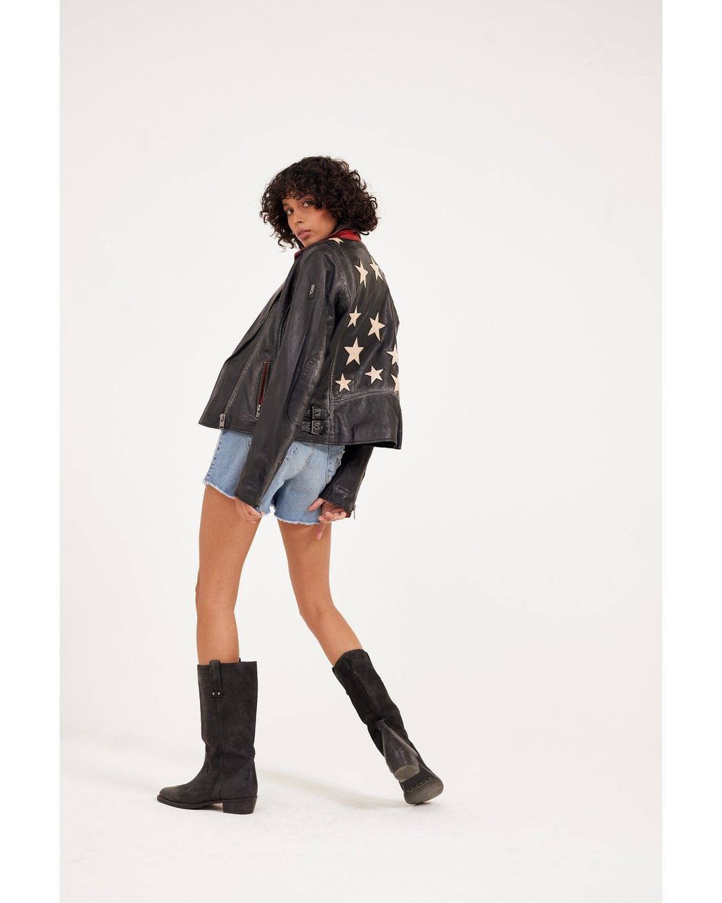 Mauritius Black Star Lambskin Leather Jacket Christy Vintage