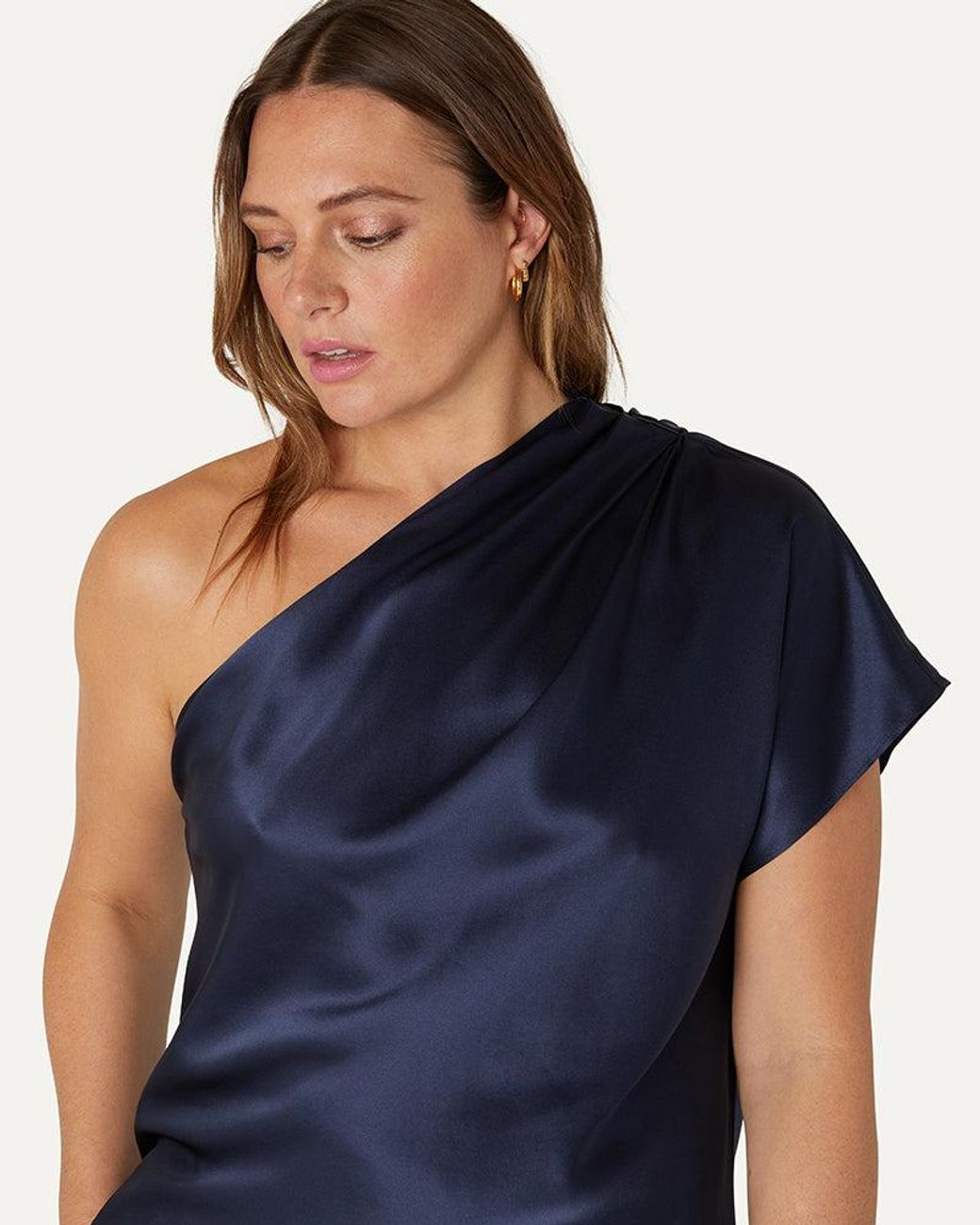 The Summer Edit Blue Emily Silk One-Shoulder Top