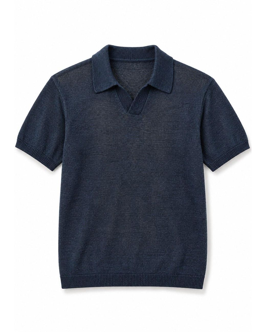 Vayla Blue Fine-Knit Relaxed Fit Open Collar Polo Shirt for men