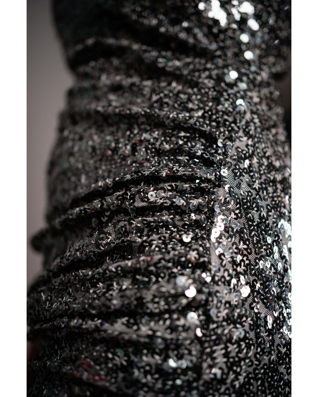 Monice London Gray Mimi One Shoulder Asymmetric Sequin Dress- Gunmetal