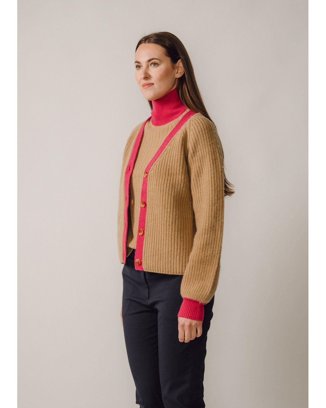 BEIRA Brown Michelle Merino And Cashmere Chunky Knit Cardigan Camel & Lipstick