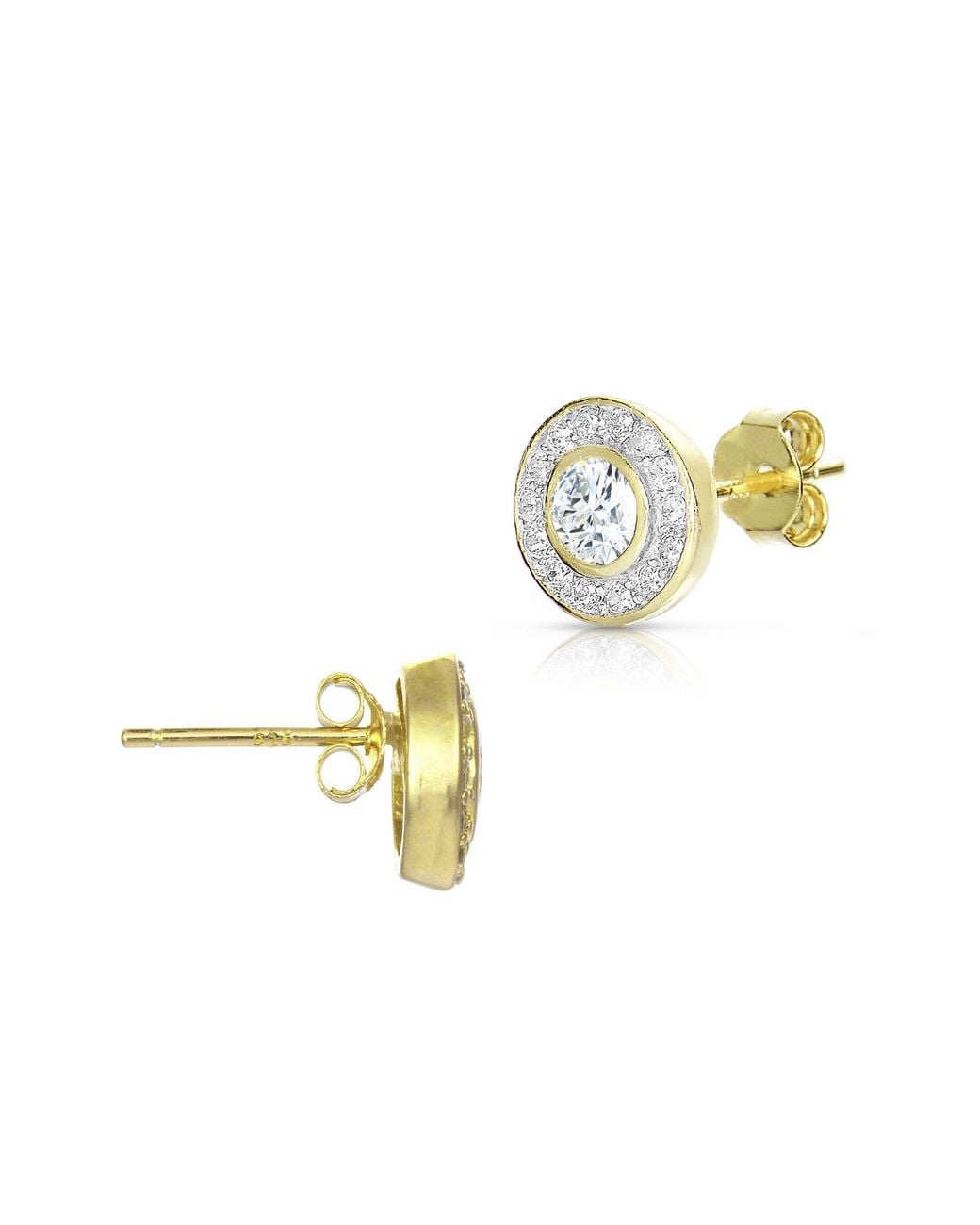 Genevive Jewelry Metallic Sterling Plated Cubic Zirconia Round Stud Earrings
