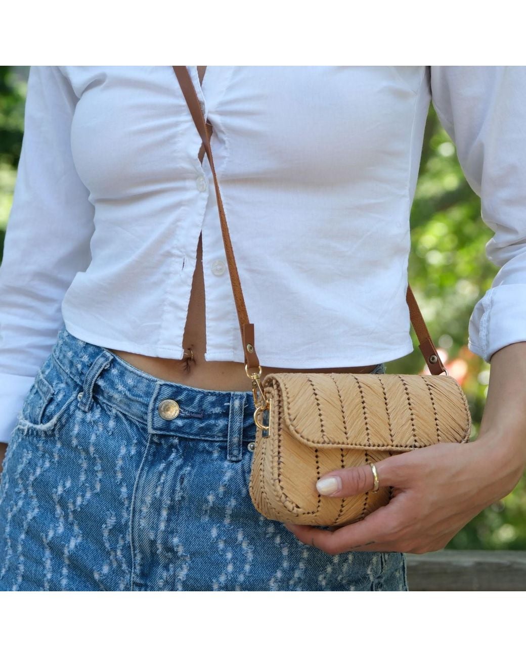 Springmoonatelier Metallic Neutrals Cream Rafia Small Strappy Bag