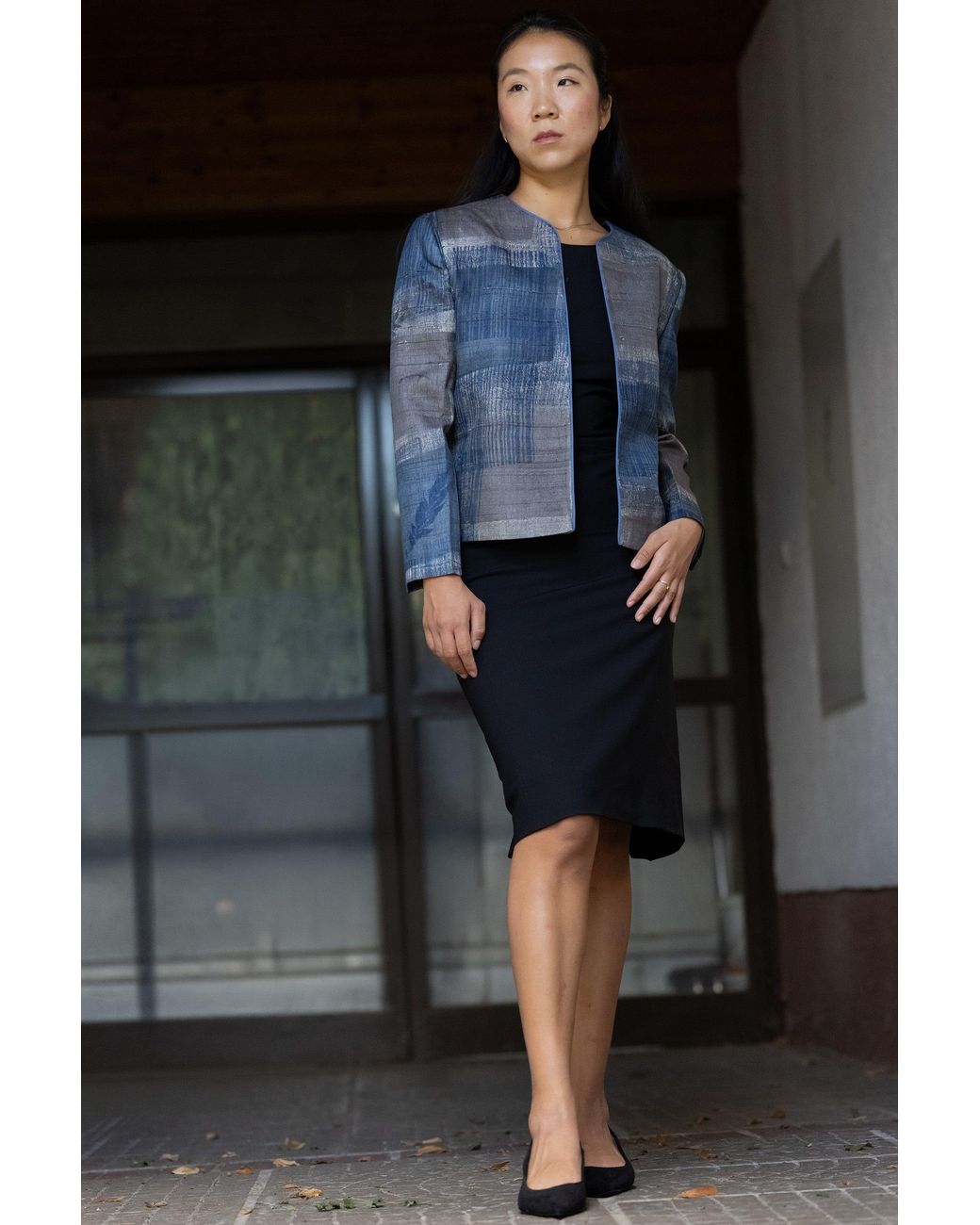 Stovaria Blue Handblock Printed Pure Tussar Silk Statement Jacket
