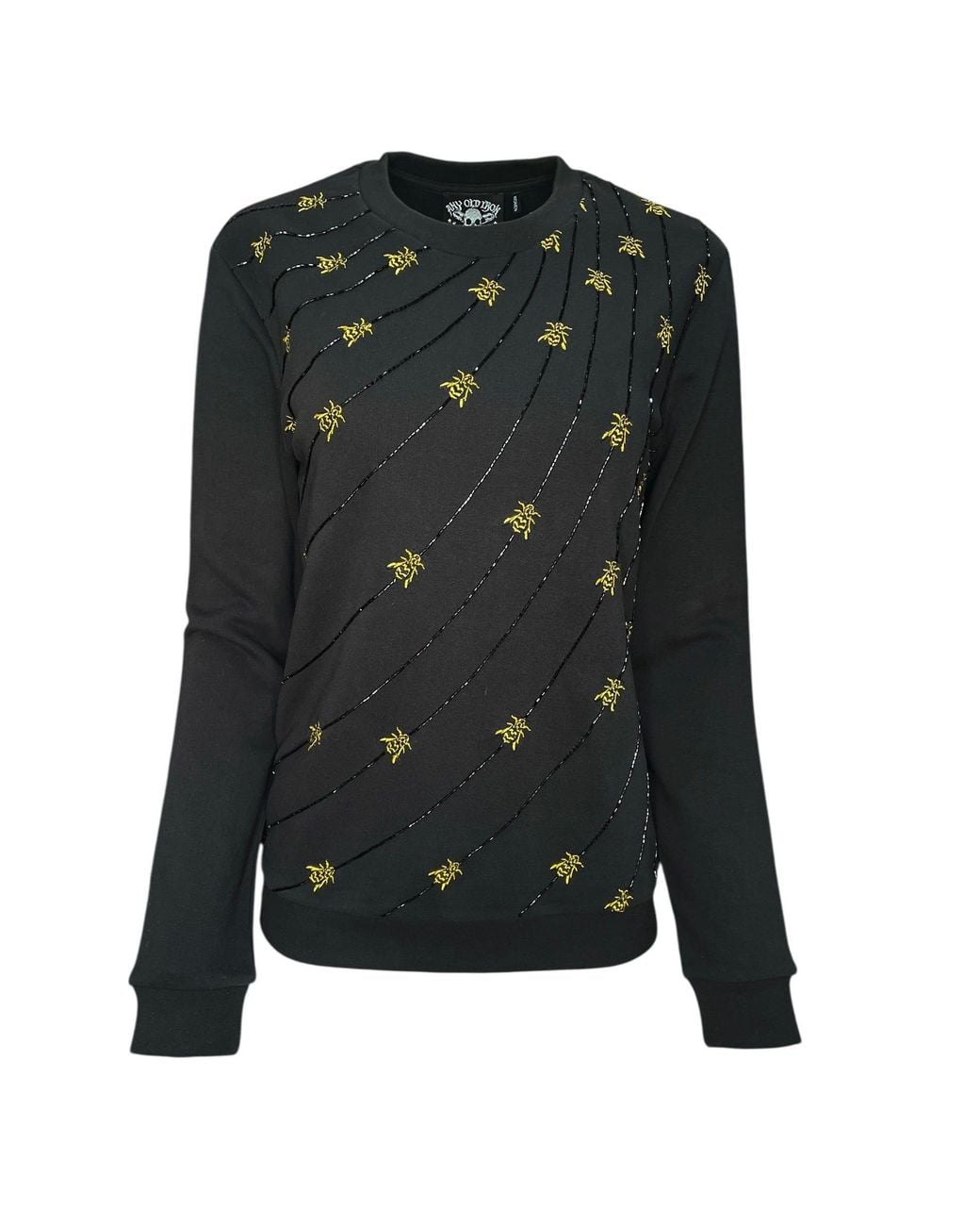 Any Old Iron Black Golden Emrboidered Wasp Beaded Sweatshirt for men