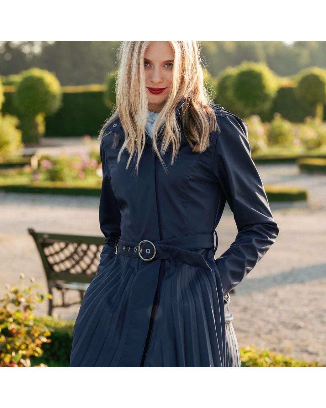 RainSisters Blue Fit & Flare A-Line Coat With Pleated Skirt Serenade