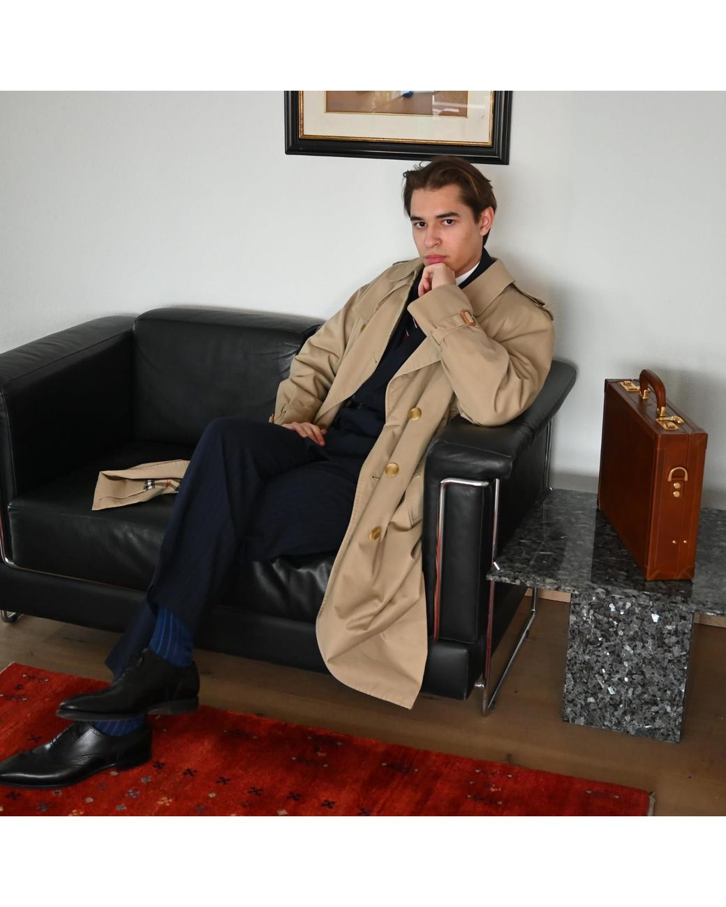 Time Resistance Brown Cognac Leather Attaché Case Briefcase for men