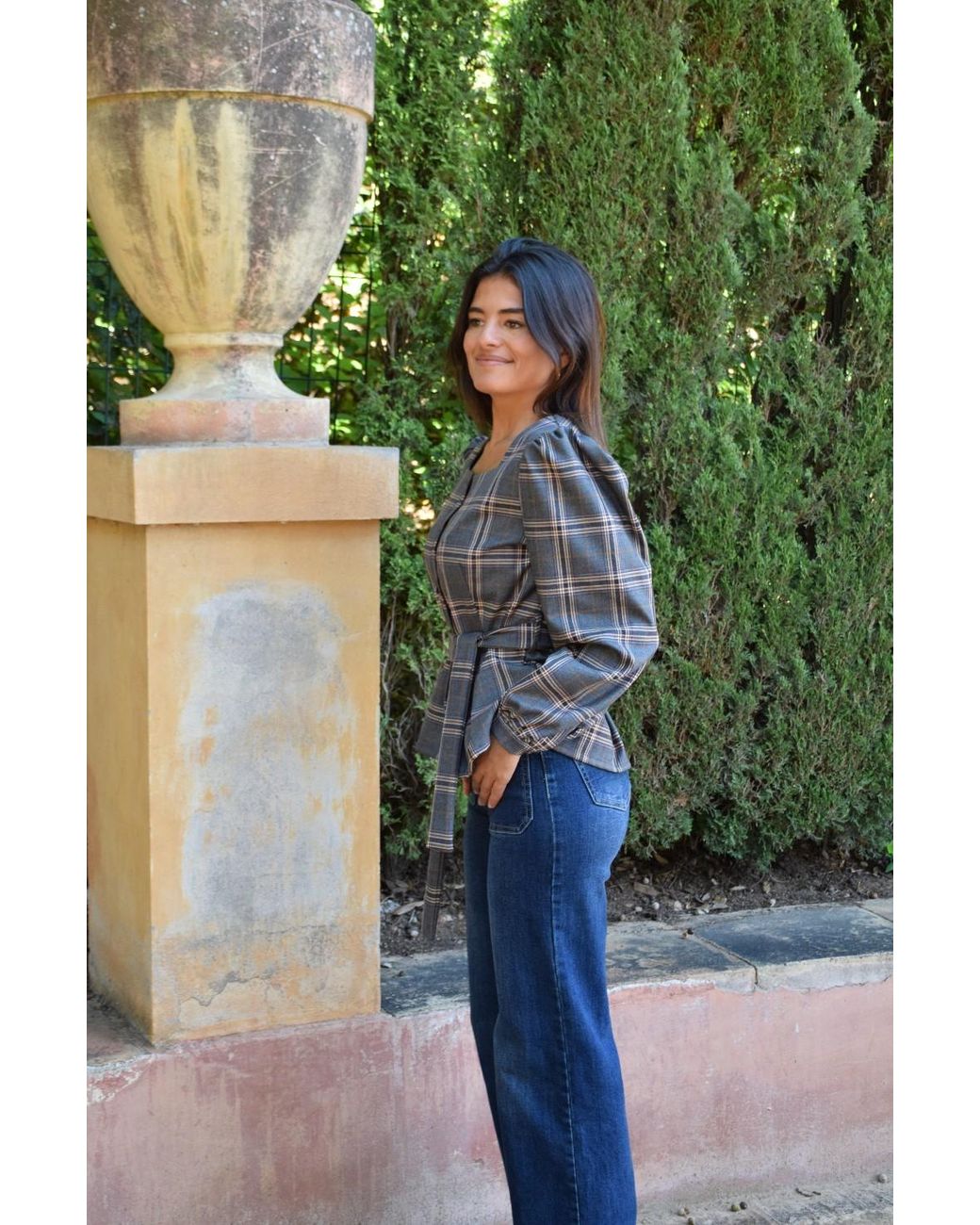 Mind Traveler Gray Beth Checked Blouse