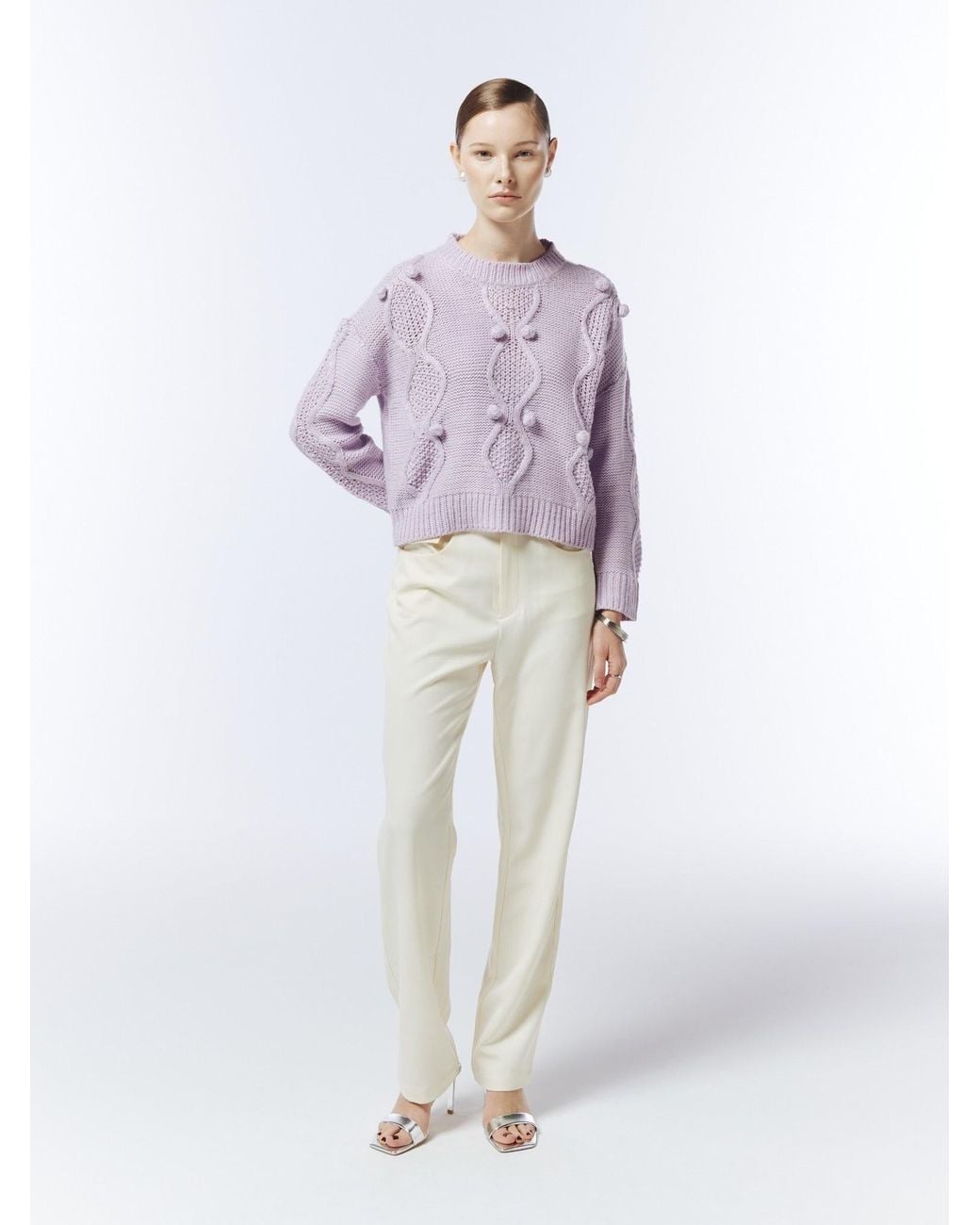 Sour Figs Purple Cable & Bobble-Knit Jumper
