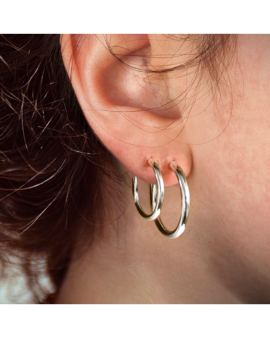 The Jewellery Store London Metallic Plain Open Hoop Studs Earrings