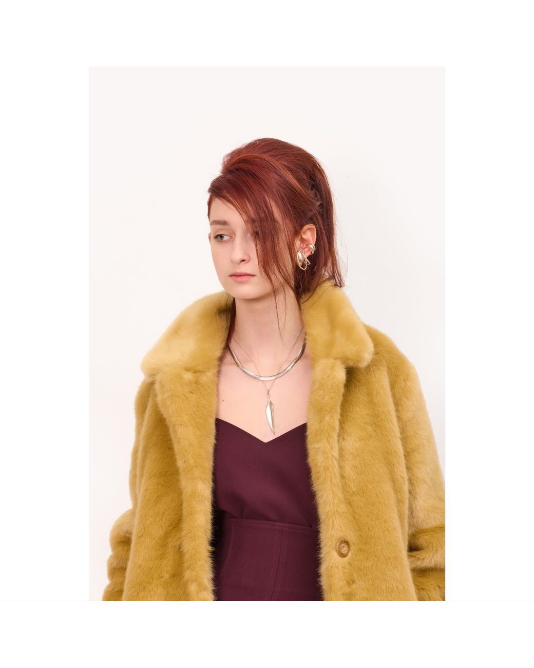 Julia Allert Metallic Neutrals Demi-Season Solid Faux Fur Coat Warm