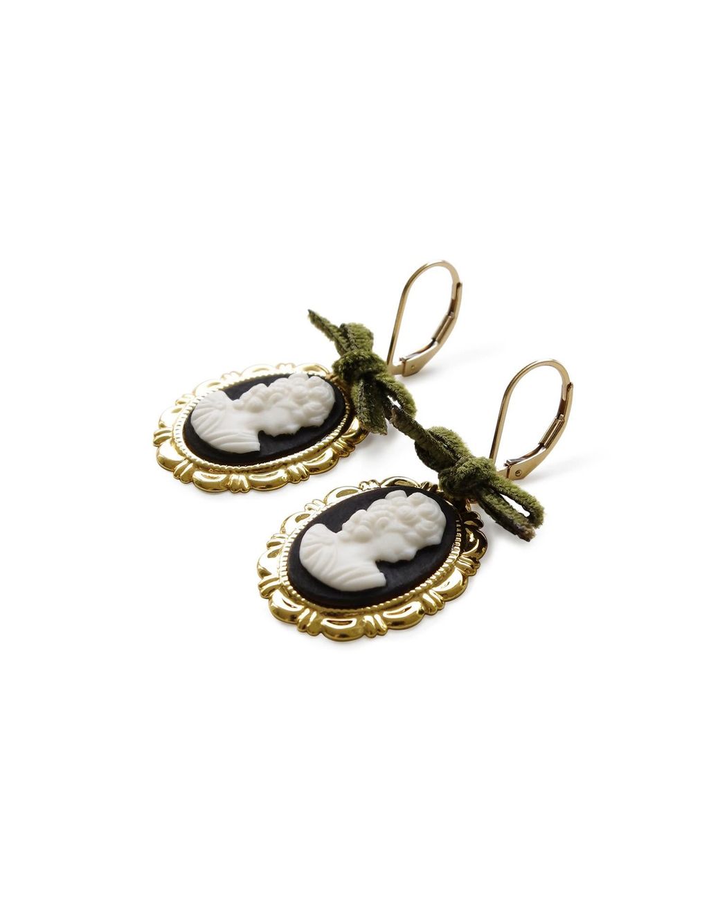 POPORCELAIN Metallic Dark Romance Goddess Oval Porcelain Cameo Earrings