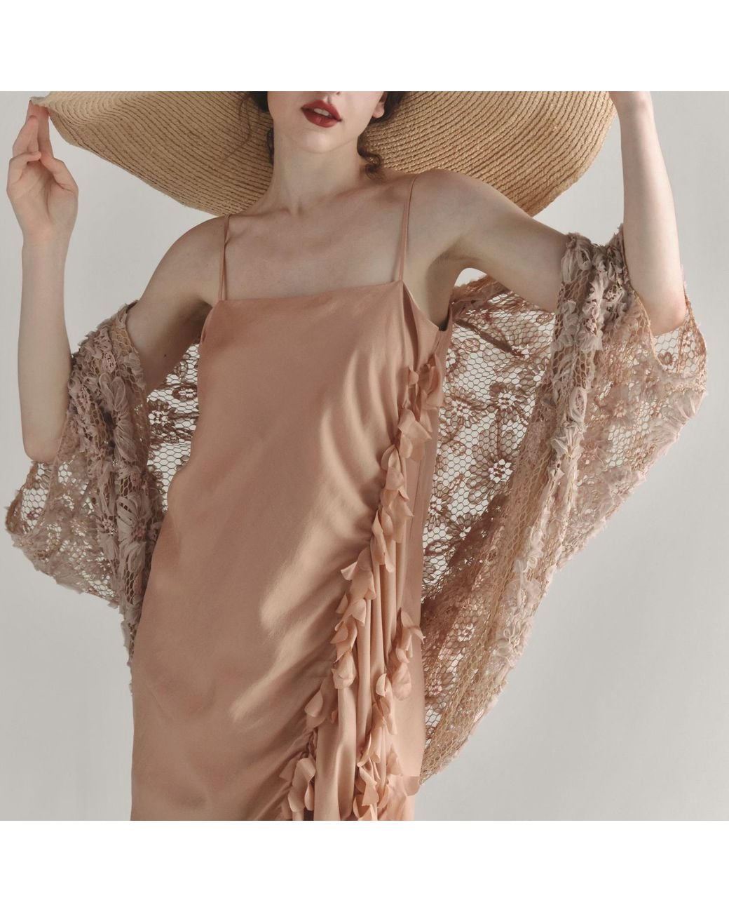Belsize25 Natural Neutrals Rose Blush Textured Floral Lace Open-Front Kimono Cardigan