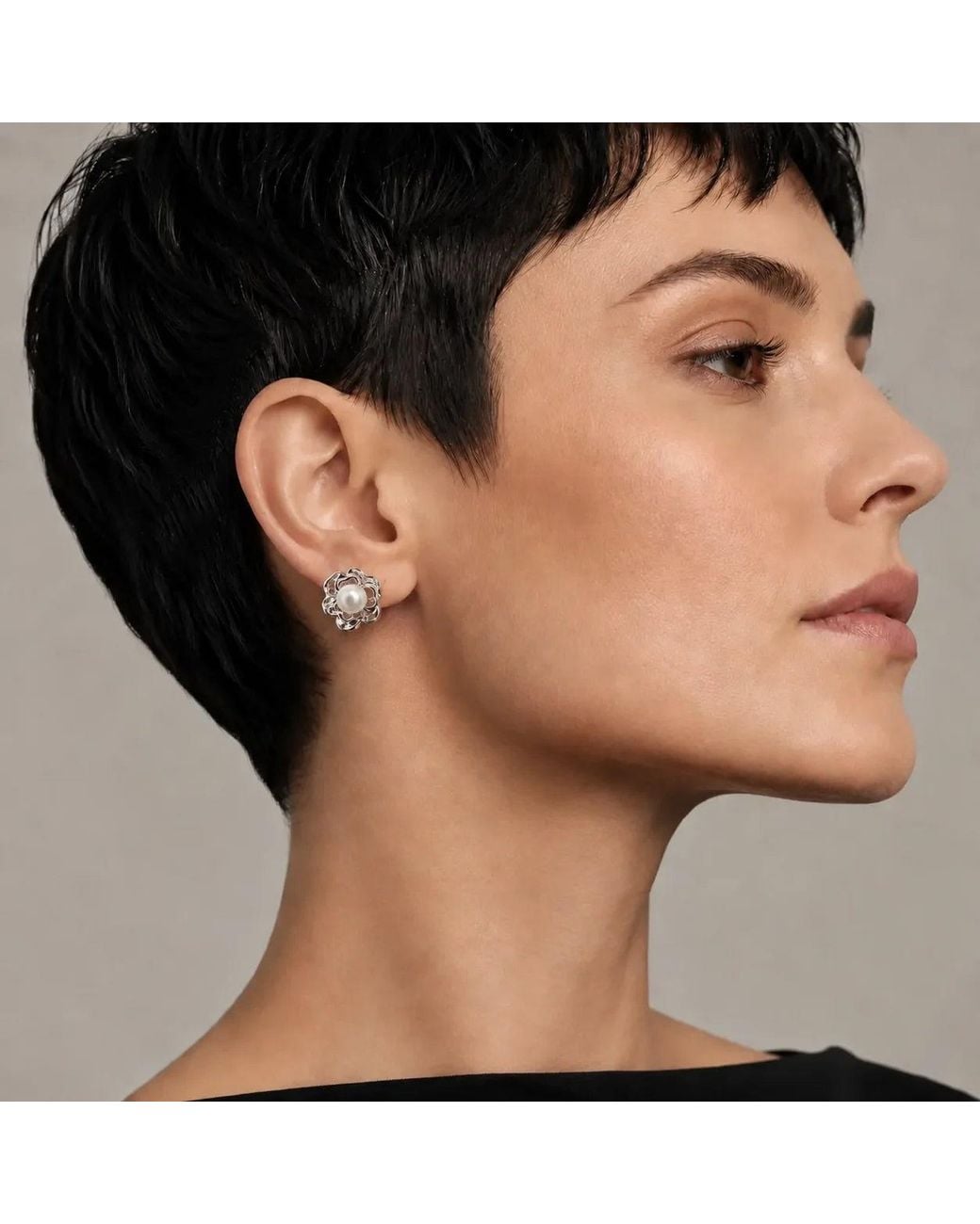 Angel Barocco Metallic Freshwater Pearl Sculpted Flower Stud Earrings