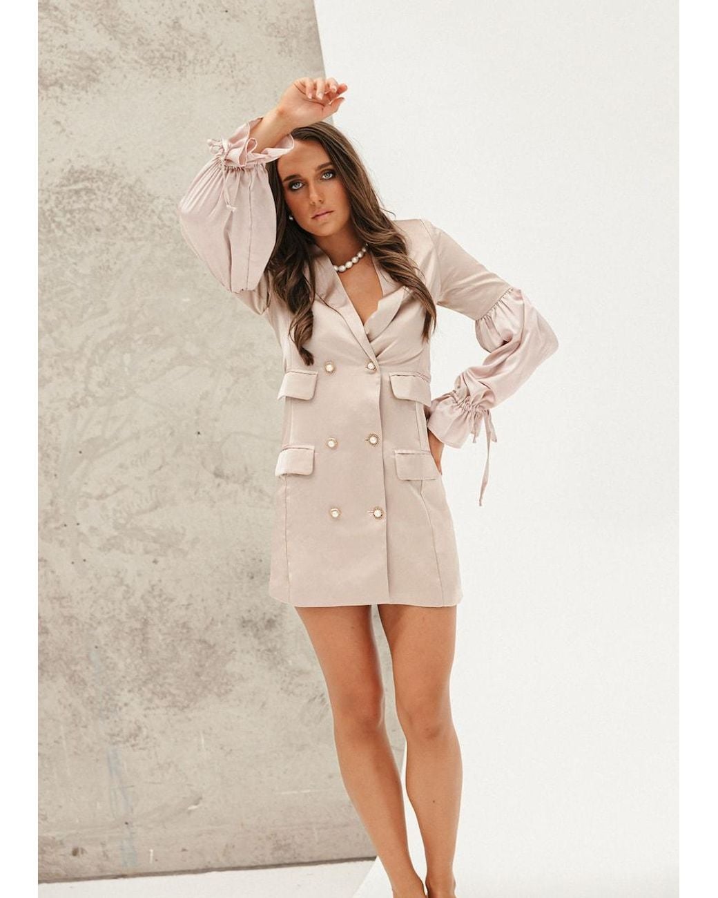 Why Mary Natural Neutrals Double Breasted Coat Dress