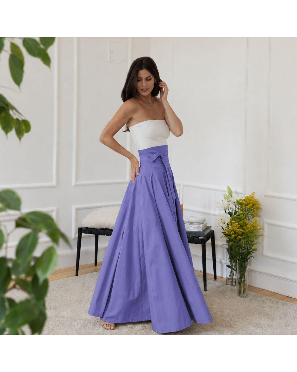 Nikka Place Purple High Waisted A-Line Maxi Skirt