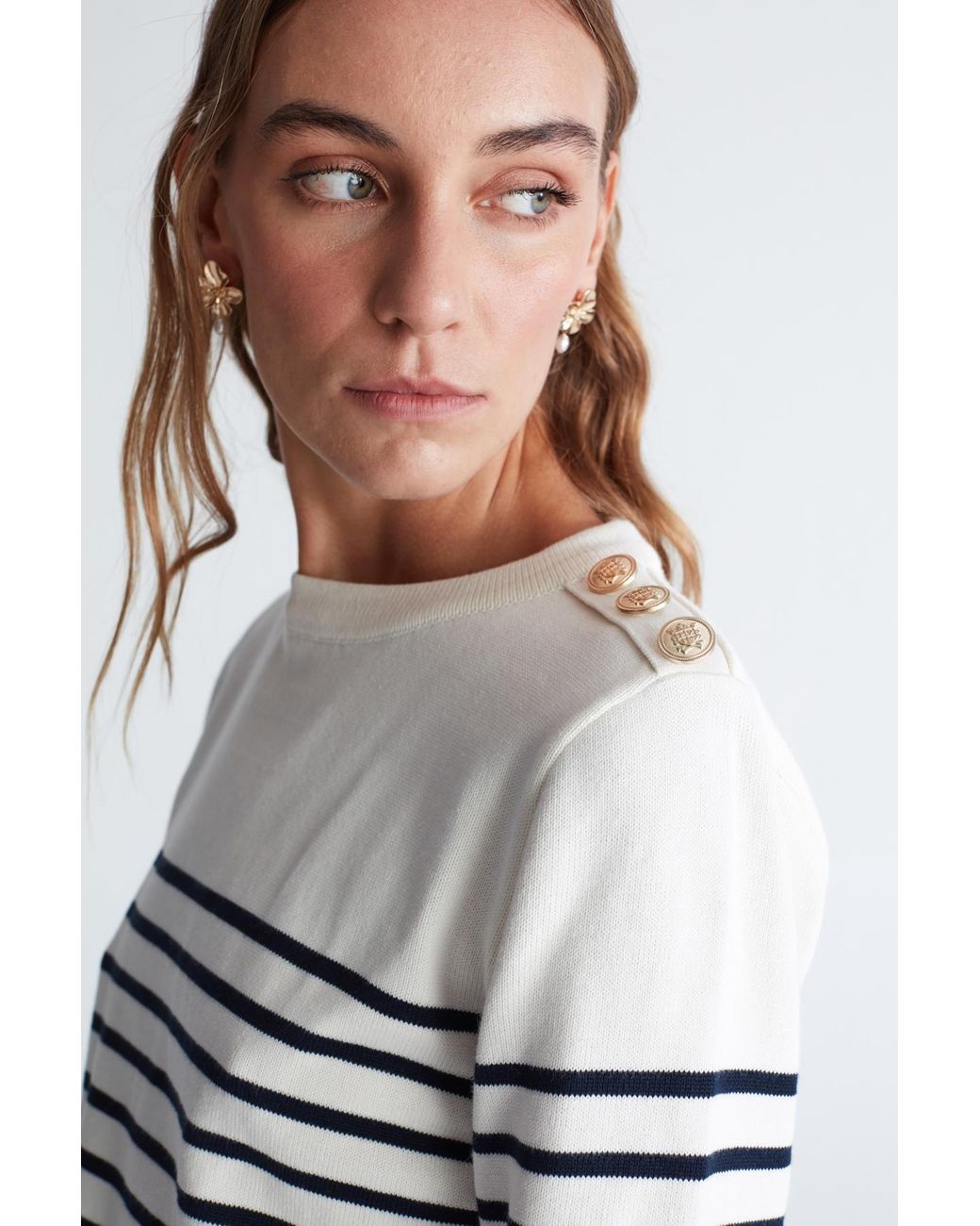 Peraluna Audrey 100% Organic Cotton Stripe Pullover In Ecru/navy in White |  Lyst