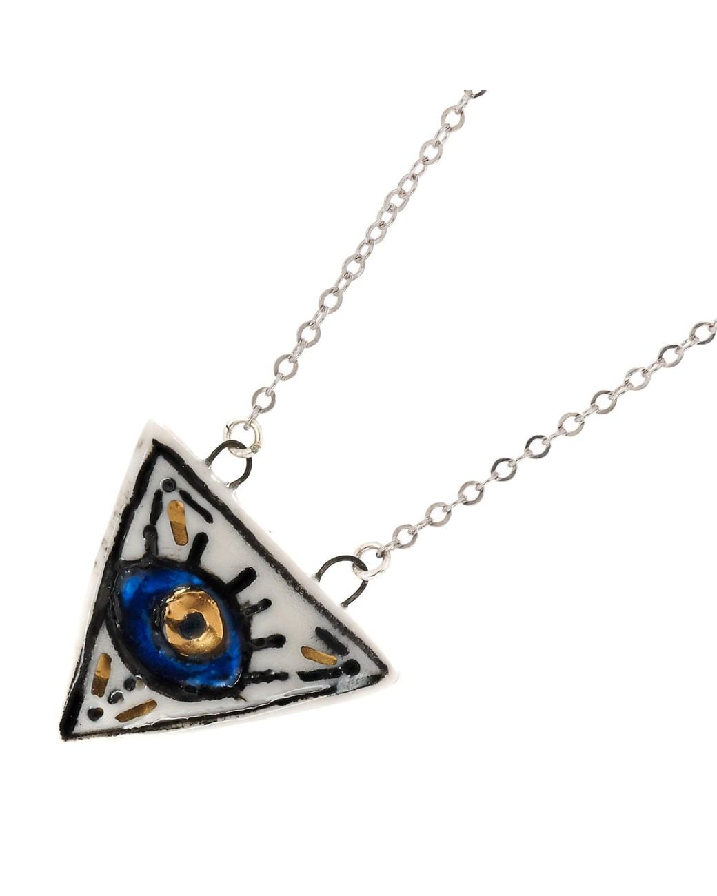 Ebru Jewelry Metallic Talisman Evil Eye Hand Painted Charm Necklace