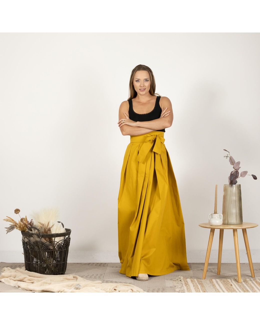 Nikka Place Yellow High Waisted Full Skirt With Big Waistband Bow