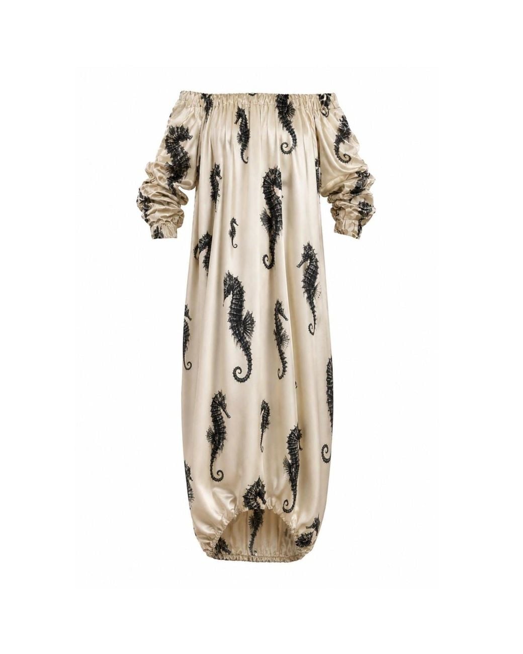 Julia Allert Natural Neutrals Ivory Off-Shoulder Seahorse Loose-Fit Dress – Capsule Edition