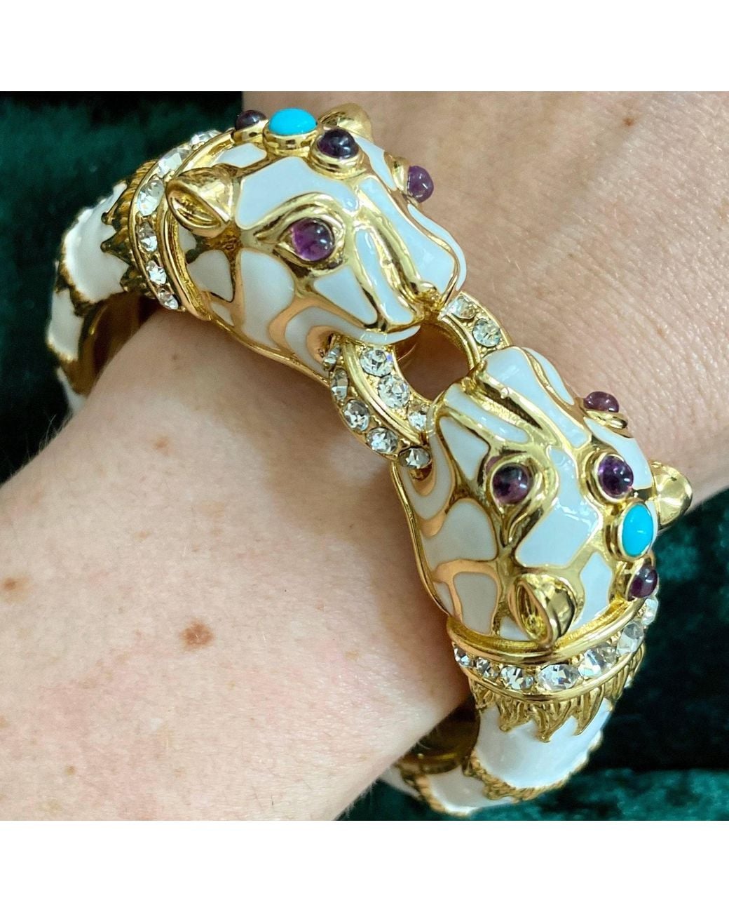 Laura Gray Metallic Enamel Double Panther Bracelet