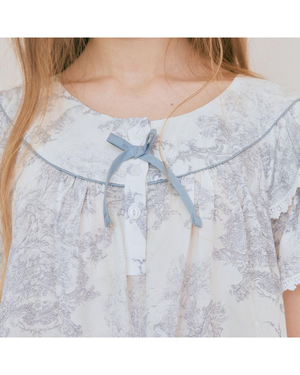 Luna Luz Blue French Toile Korea Vegan Silk Bamboo Rayon Pyjama Set –