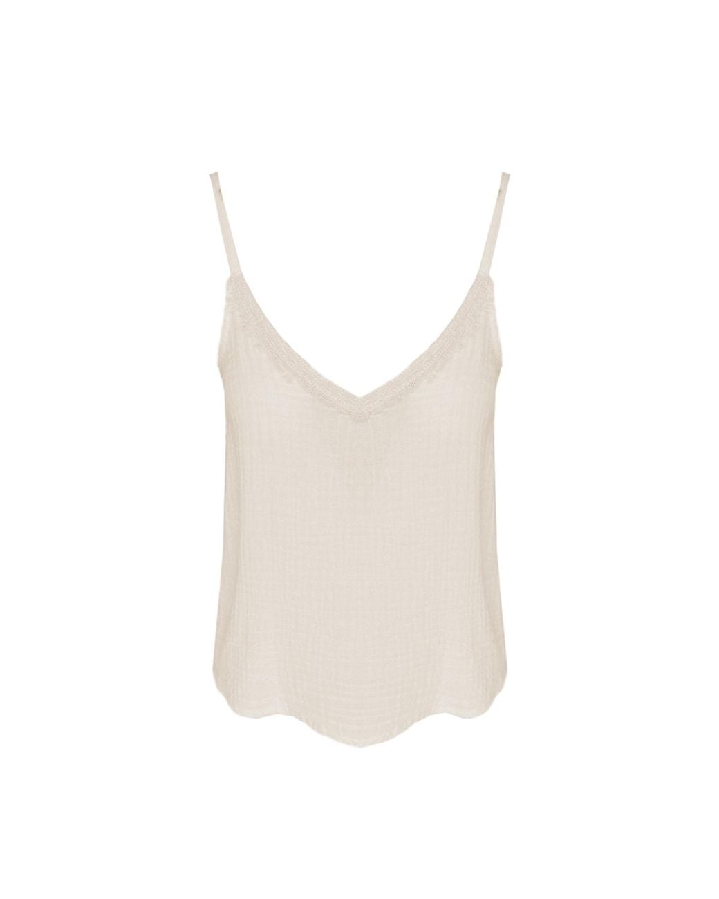 Haris Cotton White Tank Top With Lace Trim