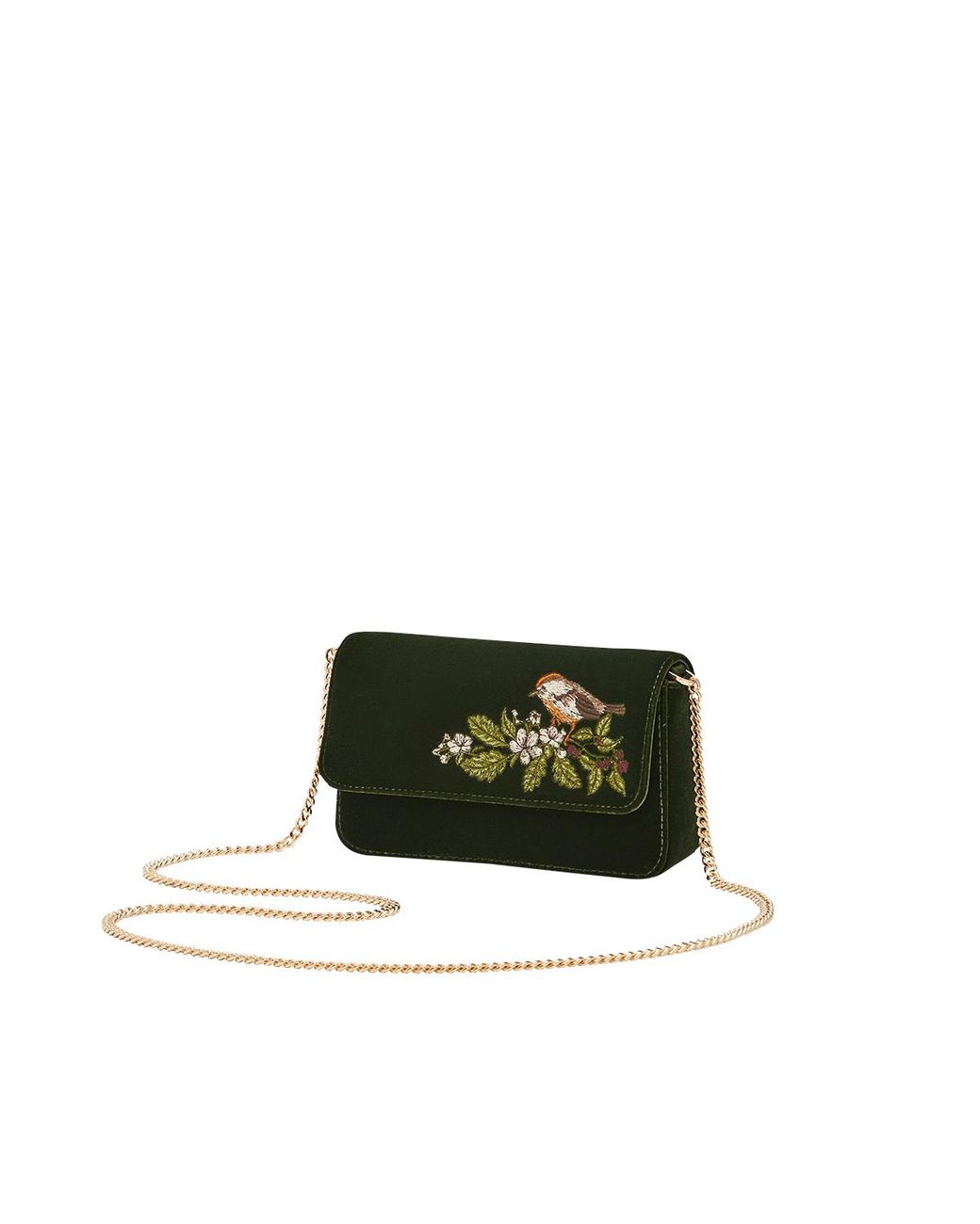 Fable England Green Sophia Wren Embroidered Occasion Bag