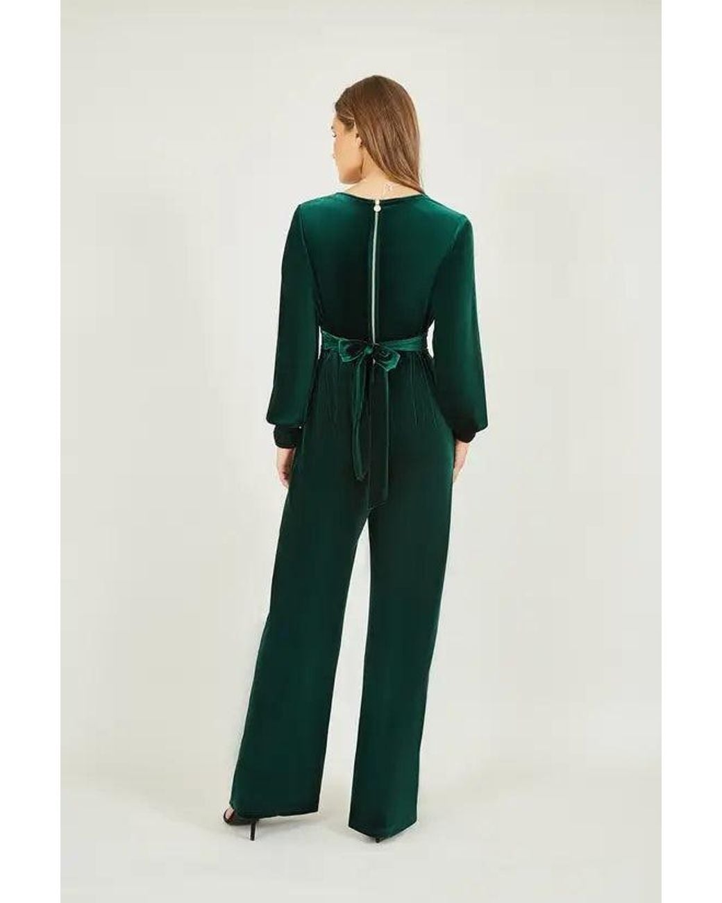 Yumi' Green Velvet Long Sleeve Jumpsuit