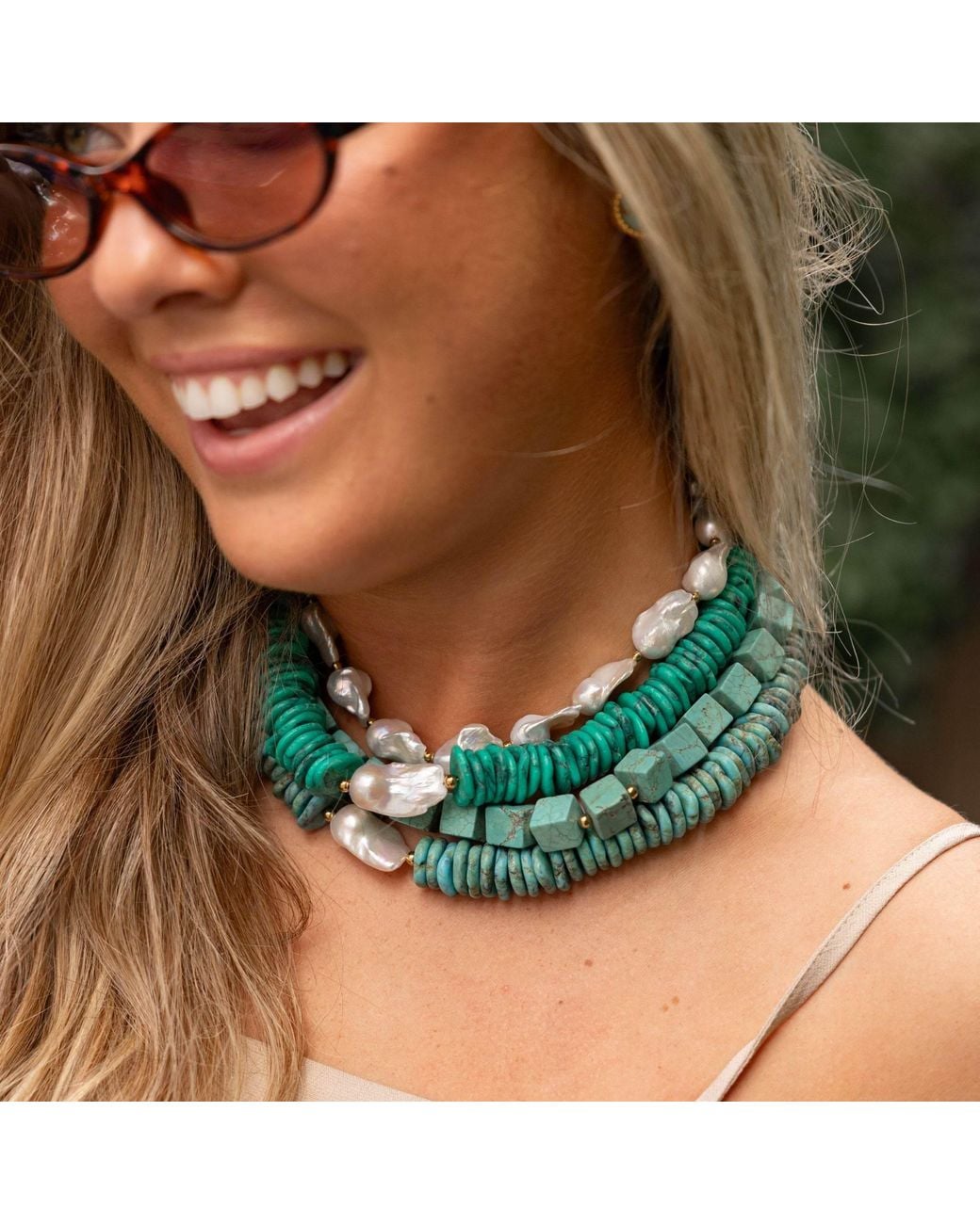 Christina Greene Blue Pebble Beach Beaded Necklace