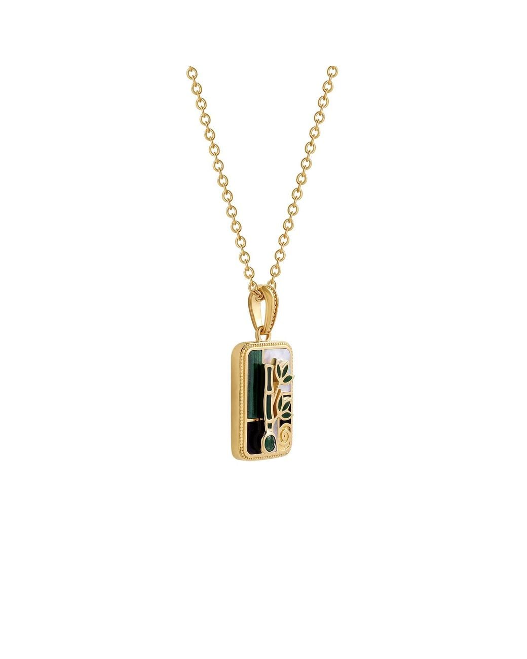 Karma and Luck Metallic Bamboo Fortune Multi-Stone Mahjong Necklace